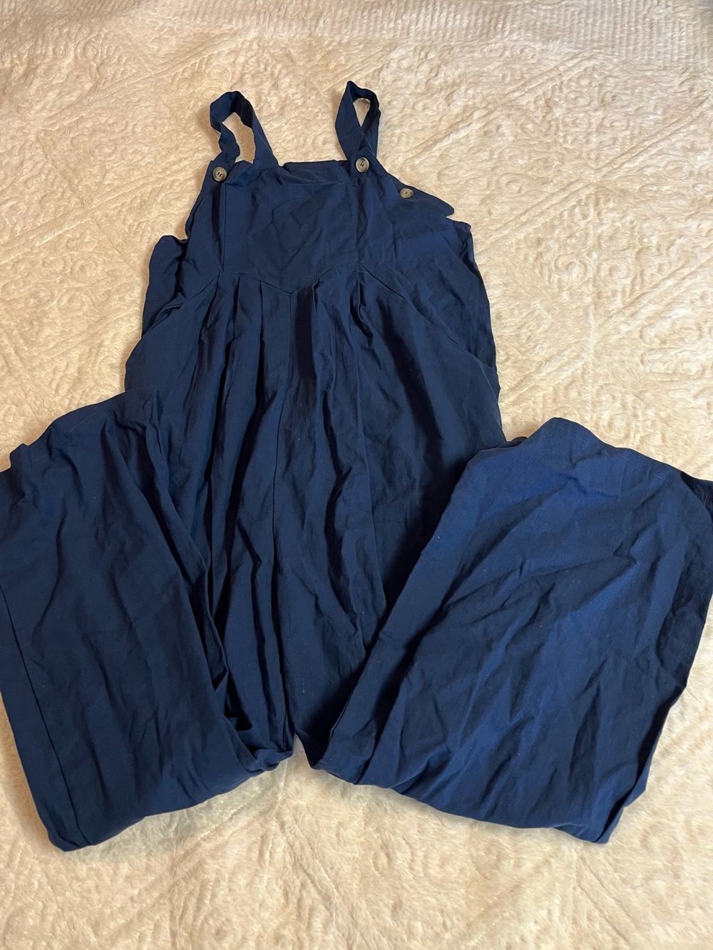 Navy Button-Strap Wide-Leg Jumpsuit